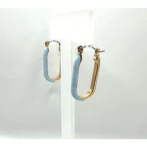 Gold & Light Blue enamel U-shaped huggie earrings